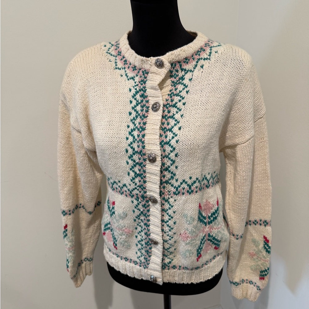 Autograph American Clothing Women S  VTG Cream Pink/Green Stitching Cottagecore
